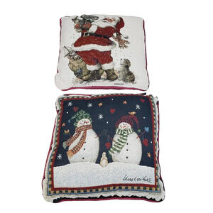 Riverdale Santa & Mohawk Home Snowman Pillow Lot Of Two Vintage Holiday 18X18